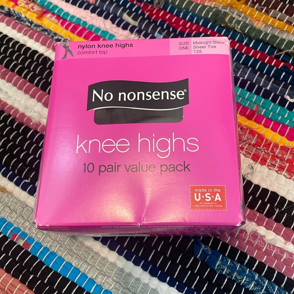NWT No nonsense nylon midnight black knee highs. 10 pack. Size one